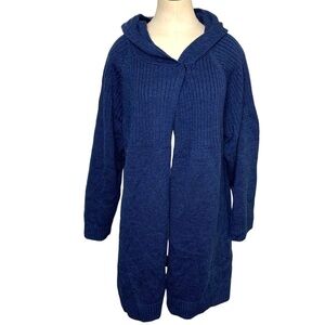 NWT Raffi Blue Hooded Cardigan Sweater Extra Fine Merino Wool Relax Minimalist S